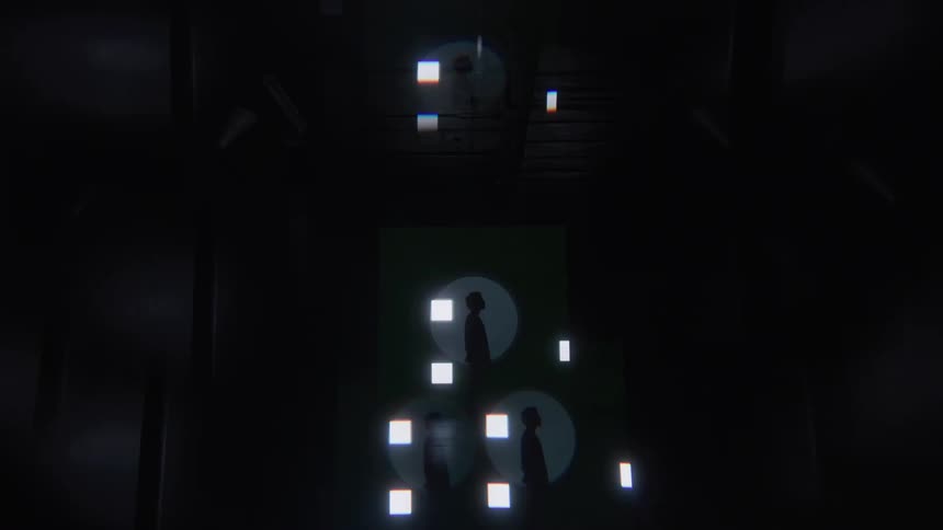 Lights flash showing silhouettes of people