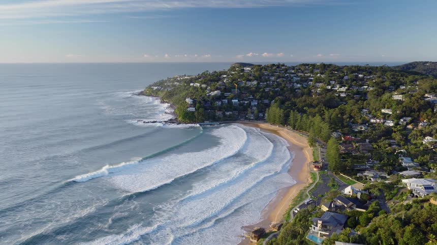 Aerial of a coastal suburban community during daytime