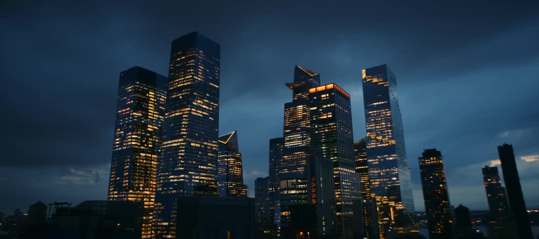 A metropolitan city skyline at night