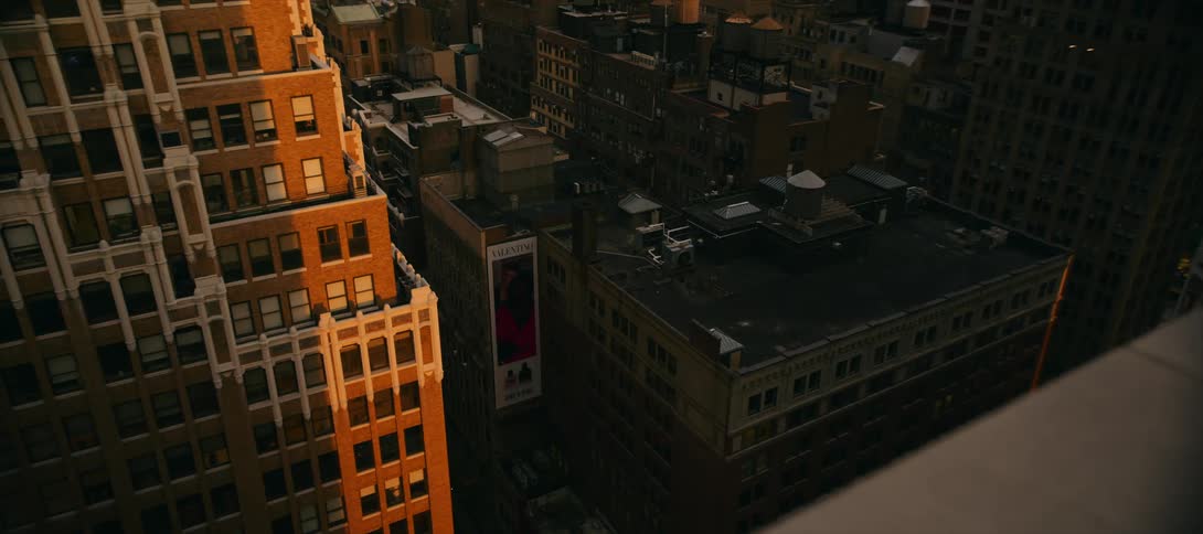 Skyscrapers lit by the golden sunset light in an urban area