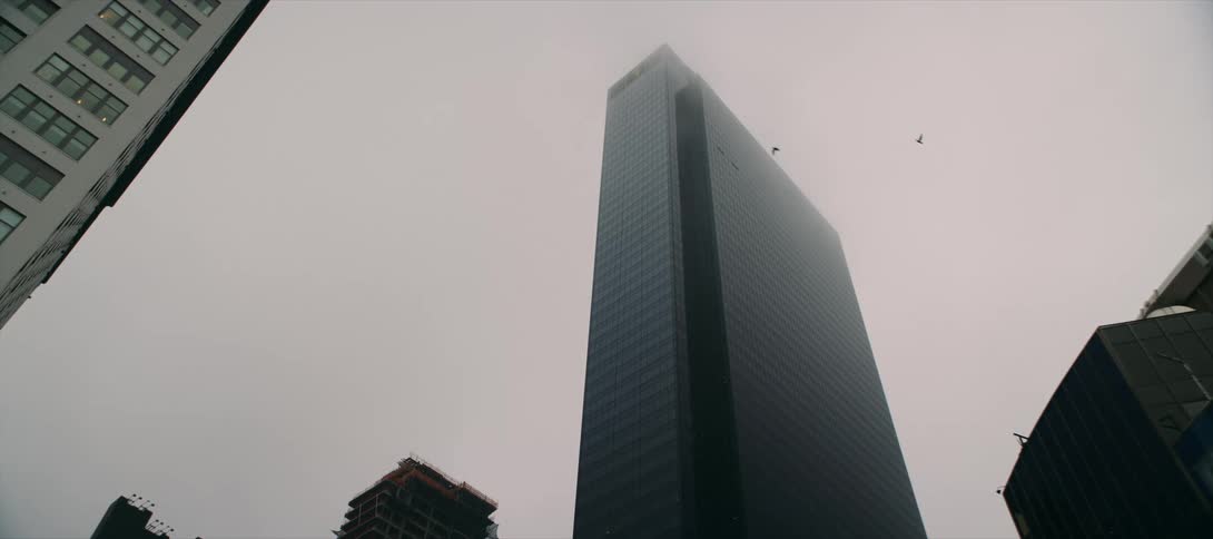 A high rise building in a metropolitan city at sunset