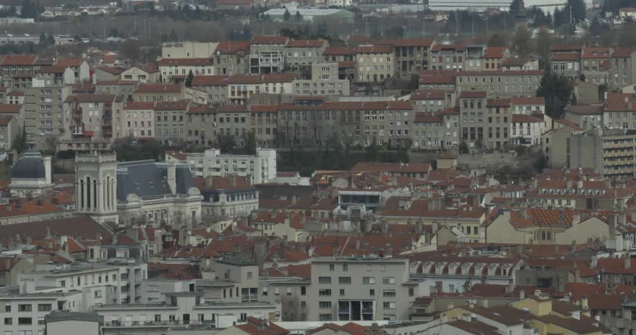 A town has many buildings of similar style