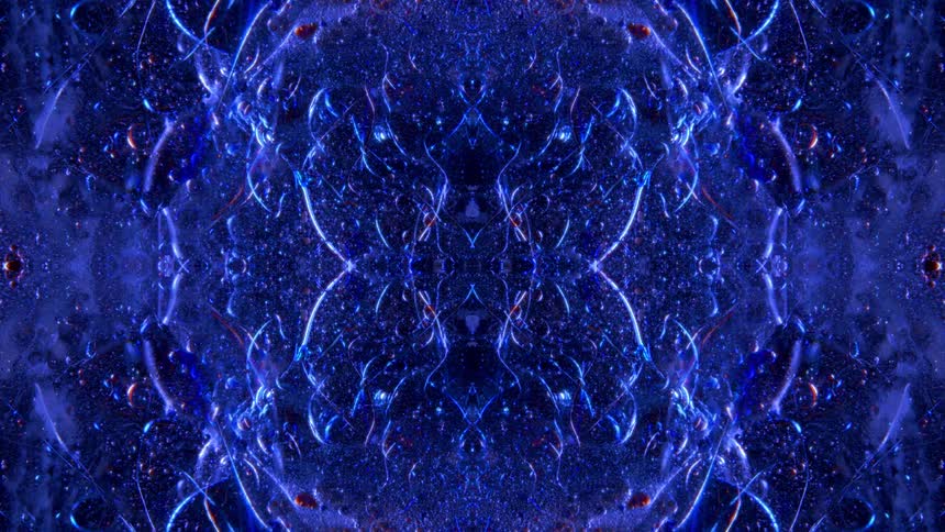 Abstract kaleidoscopic pattern in bright blue tones with luminous details