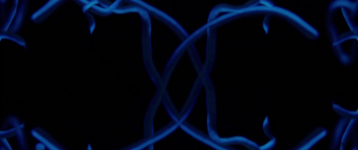 A blue watery substance with a soft glow flows in a repeating pattern against a completely black background