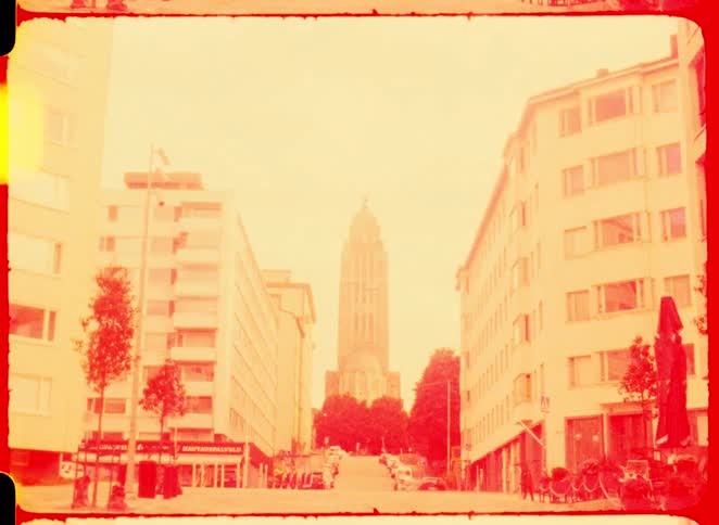 The road is empty of people during the day in the city