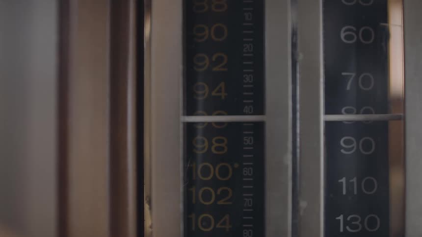 Closeup numeric scale displays temperature readings in degrees fahrenheit