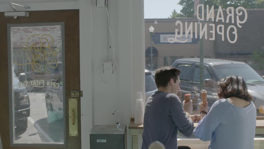 A man and woman eat some ice cream