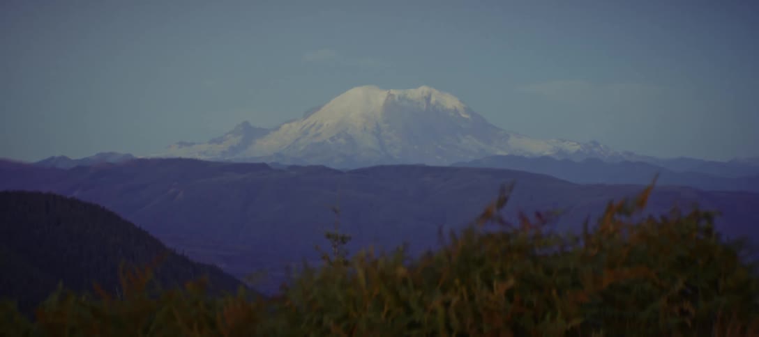 A long shot of a volcano