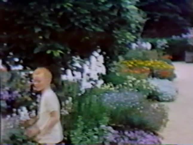 A boy walks over to a large garden