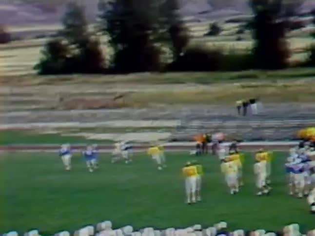 Two teams play football on a field