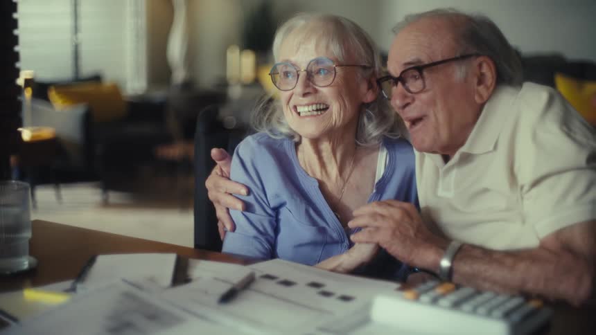The man and woman are hugging and very happy