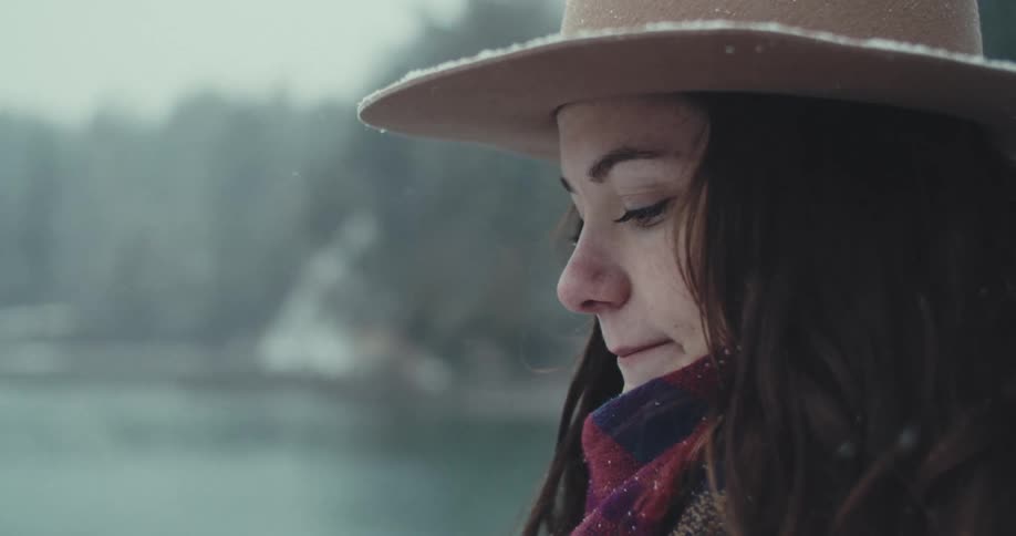 Woman in hat outdoors in snow