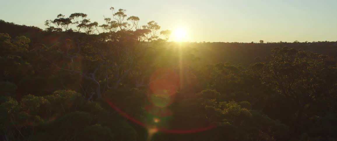 A beautiful natural landscape with the sunset in the distance
