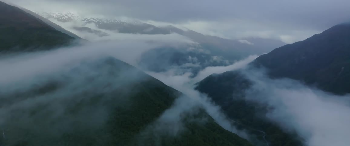 The tall mountains are covered with green