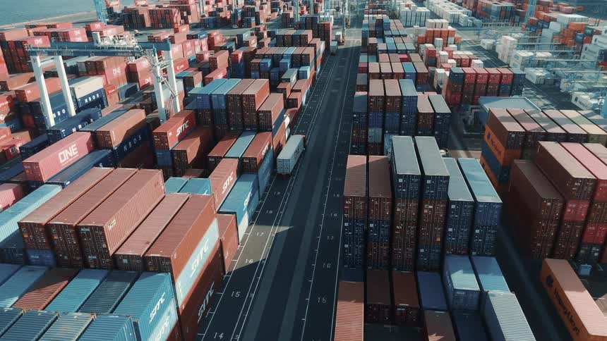 The harbor is full of shipping containers