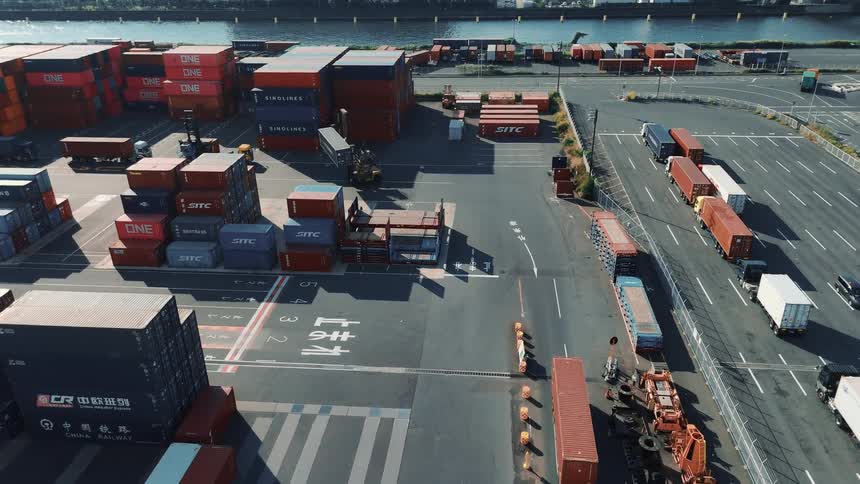 Distribution center with truck and container traffic