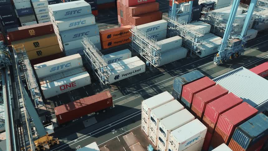 Shipping Containers organized in a port cargo area