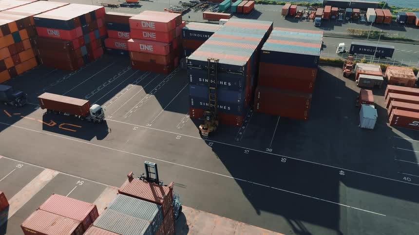 Containers in a logistics port
