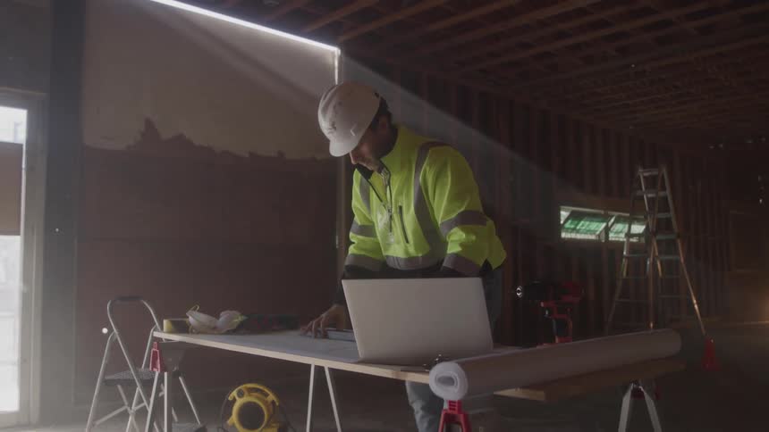Civil engineer in an interior space of a construction site working on a project