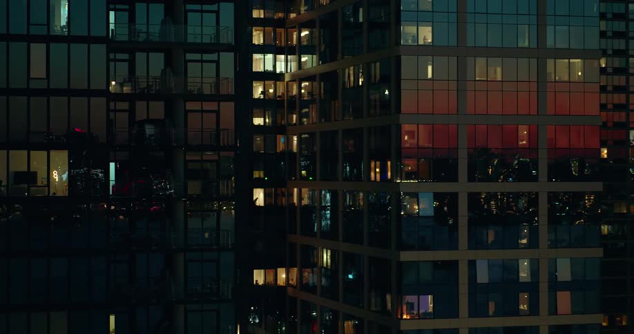 The towers in the city have reflective windows