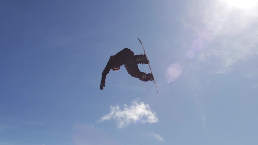 Person doing aerial snowboarding maneuver