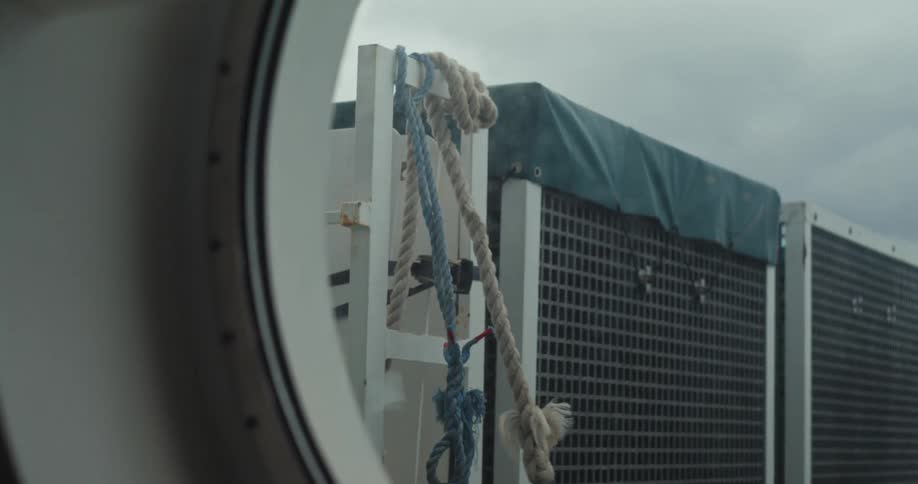 Crates are outside the window