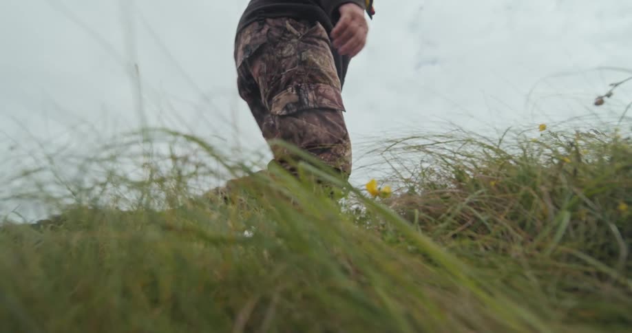 The mine hikes through the tall grass
