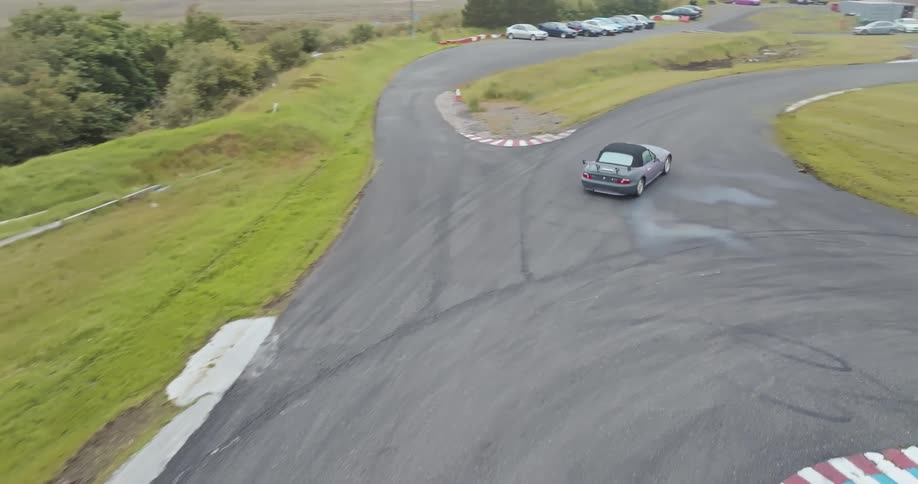 The sports car drifts on the runway