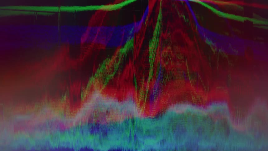 The rainbow colors are distorted and moving