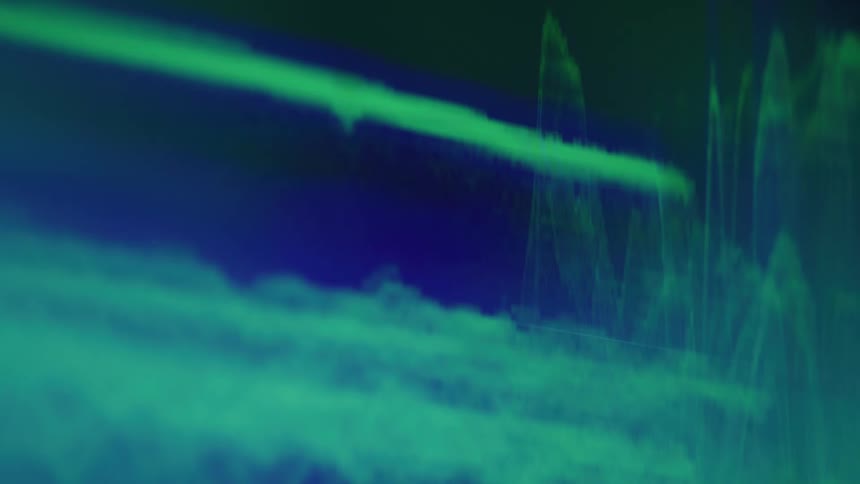 Abstract graph in green and blue tones showing digital lines and waves
