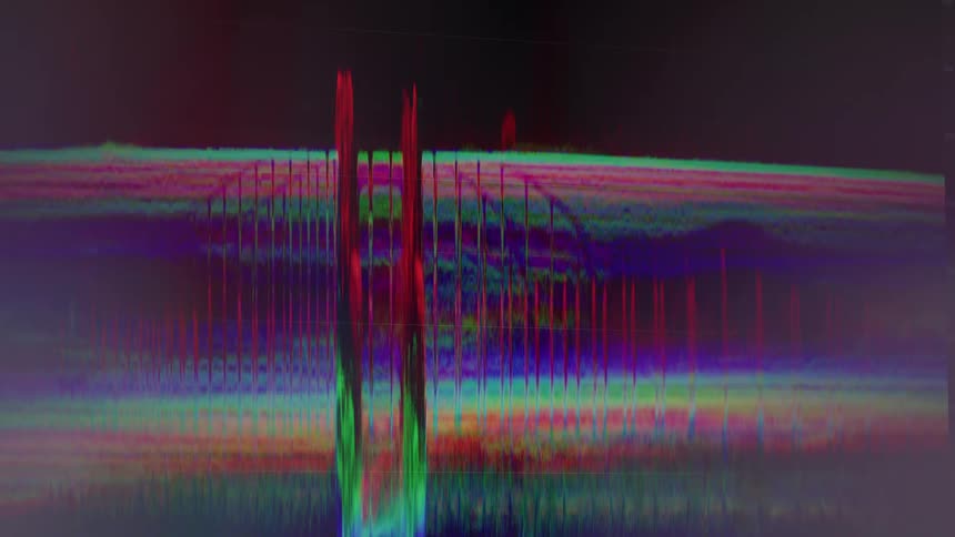 Multiple colorful lines move in an animated digital graph