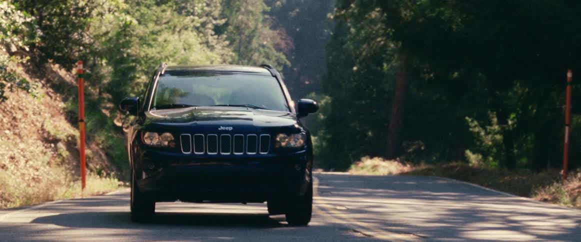 A car driving down a country road surrounded by trees