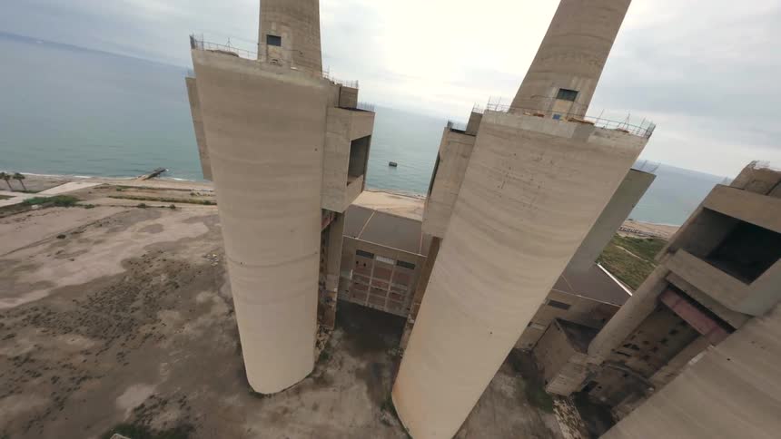 The power plant is by the shore