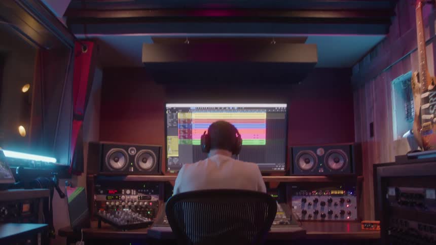 Professional mixing tracks in a recording studio