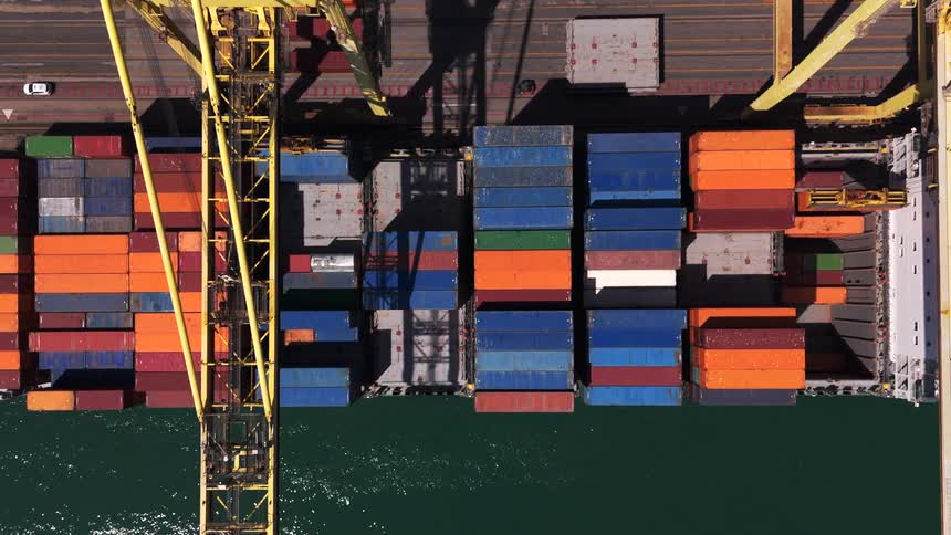 Cargo ship with containers parked in a port