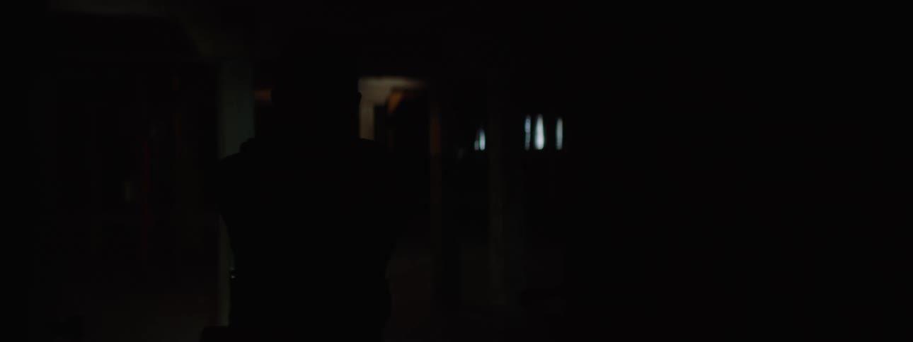Female member of law enforcement holds a handgun and a flashlight while exploring a dark building