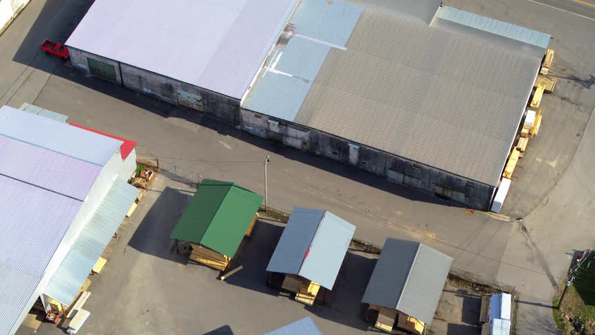 Aerial view of warehouses