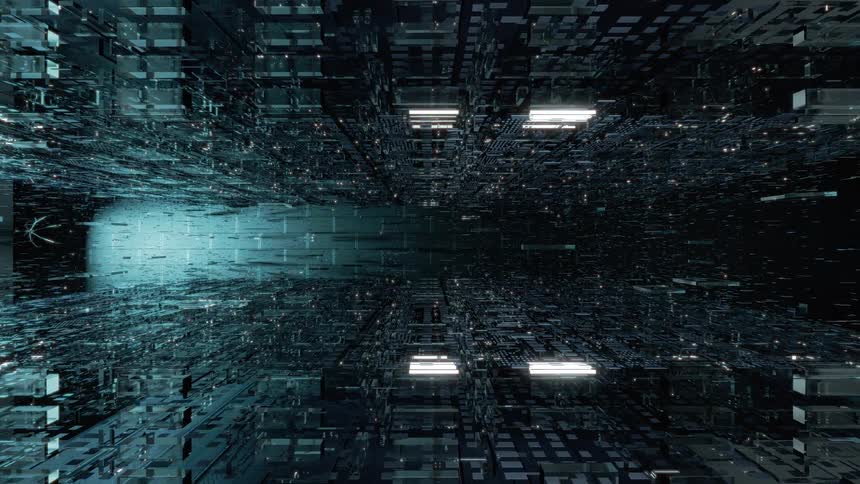 A screensaver has moving shapes