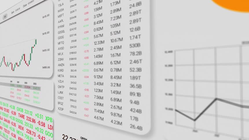 A screen displays a large amount of data and graphs that are constantly updating