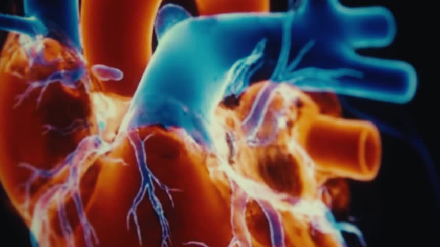 The medical imaging shows a heart beating