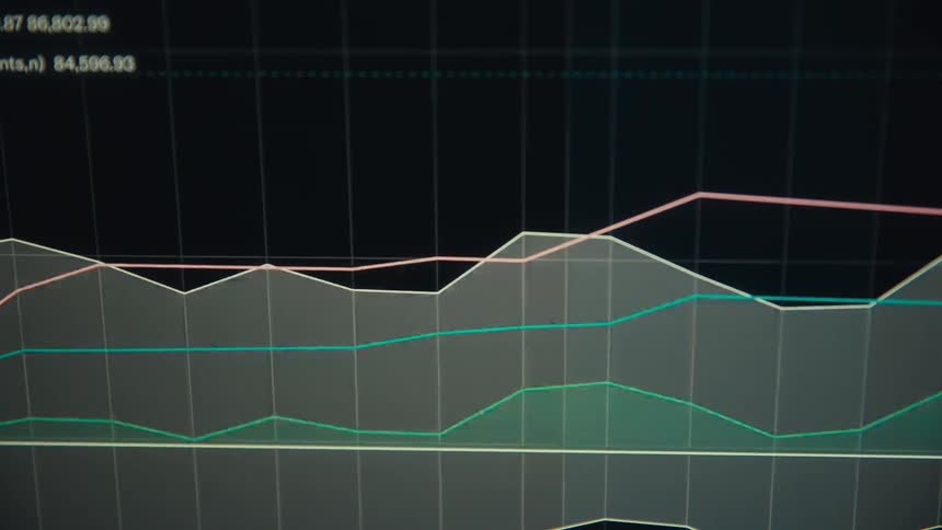 Line graph changes as the numbers in the data change on a digital screen