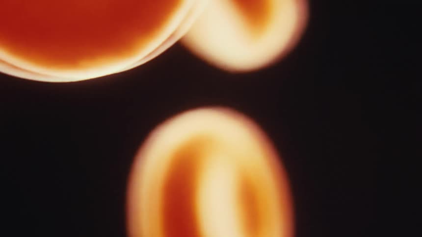 A closeup shot shows blurred bokeh circles of warm orange and yellow light floating against a black background the lights move in and out of focus creating a soft dreamy visual effect