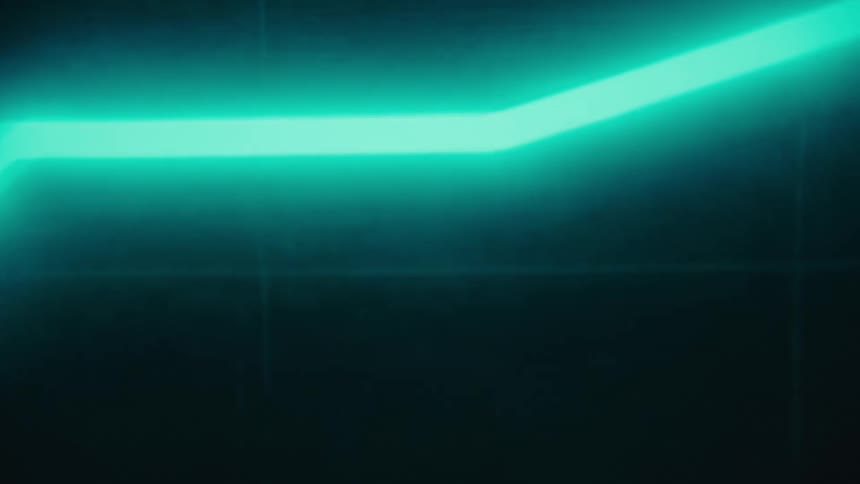A neon turquoise line moves in a zig zag pattern on a dark background