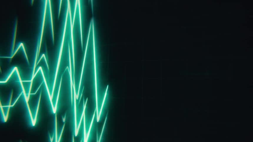 A neon line goes up and down on the screen