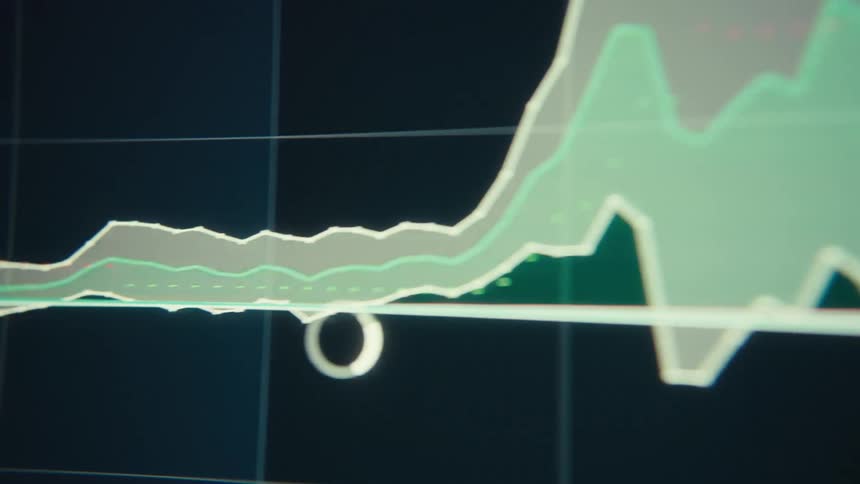 The line chart on the computer has different shades of color