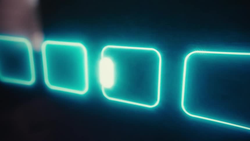 Blue neon squares aligned with a futuristic glow on a dark background