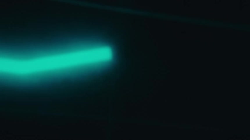 Digital cyan line moving in a curved snakelike pattern across a dark screen