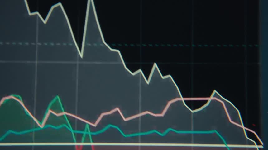 Closeup of a screen displaying a fluctuating line graph