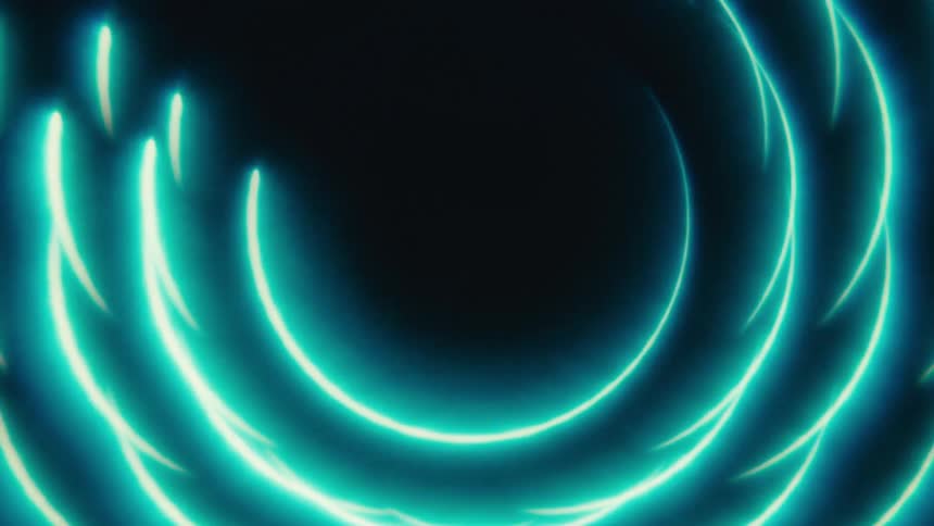 Blue neon light rings forming concentric circles against a dark background