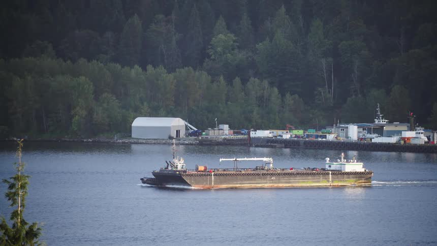 A large cargo shipping moving on a water body close to a terminal during daytime